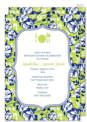 Blue Floral on Green Invitations